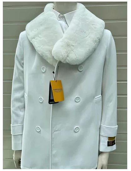Mens Pea coats With Fur Collar - Wool White Peacoats