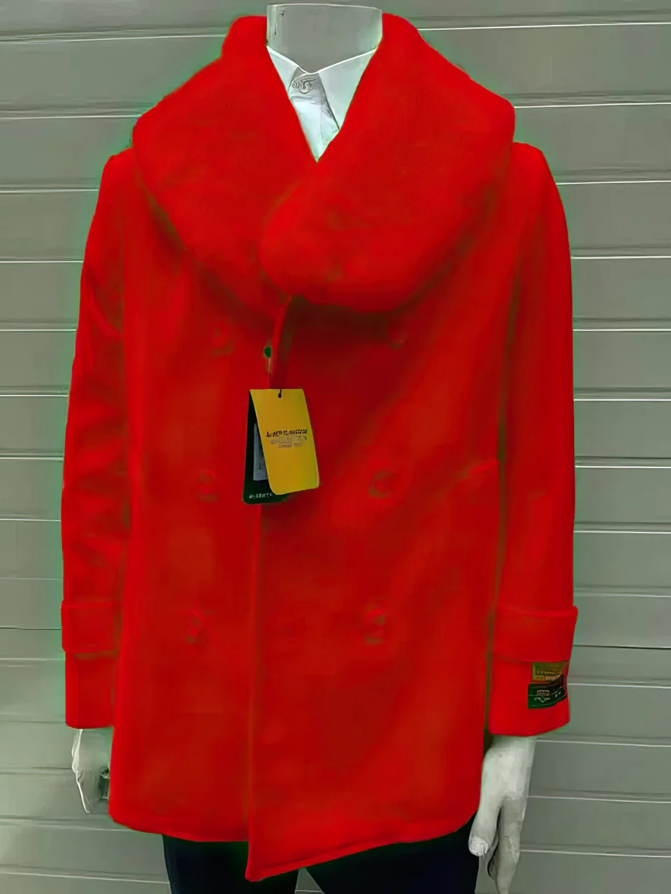 Mens Pea coats With Fur Collar - Wool Red Peacoats