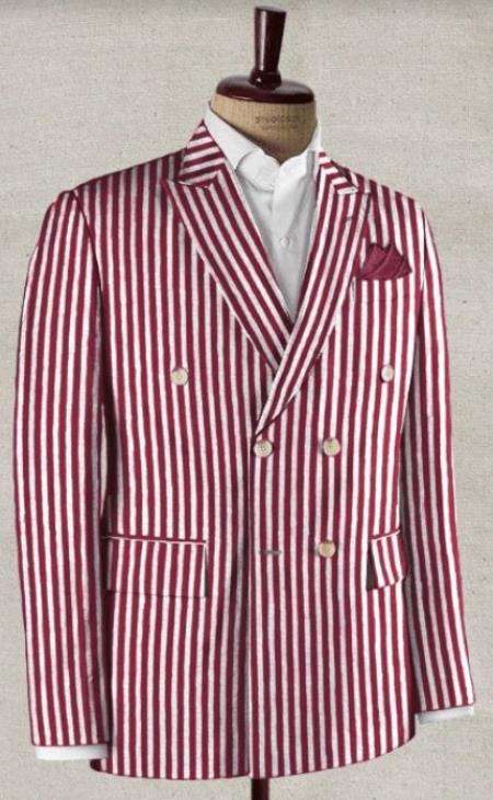 New Year Outfit-Double Breasted Blazer - Seersucker Blazer - Summer Blazer - Red