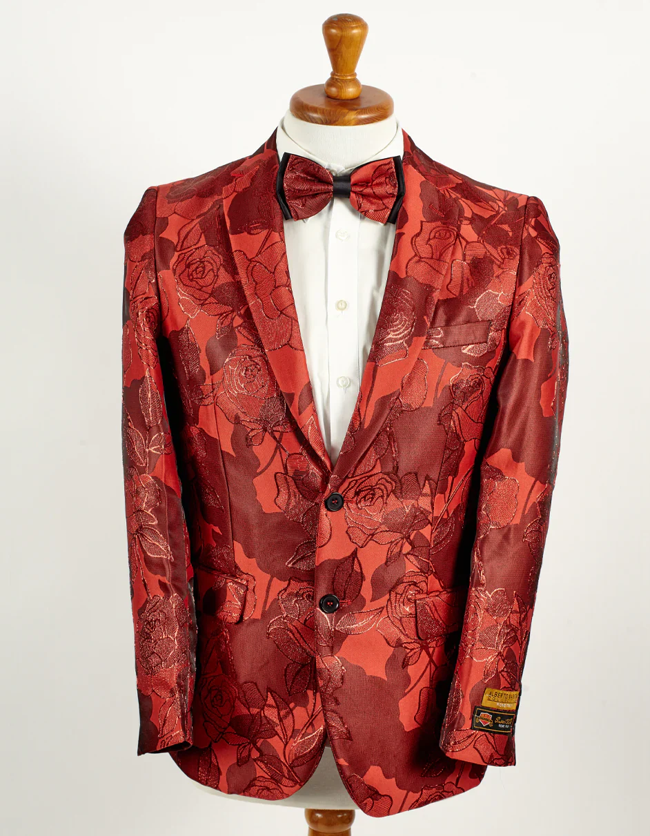 Best  Mens 2 Button Red Floral Paisley Prom 2025 & Wedding Blazer  - For Men  Fashion Perfect For Wedding or Prom 2025 or Business  or Church