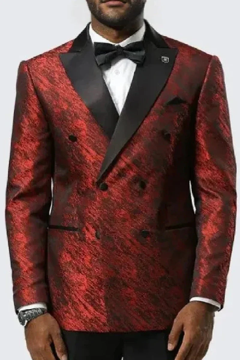 Red Jacquard Double Breasted Blazer Slim Fit By Stacy Adams - Wedding - Prom 2025