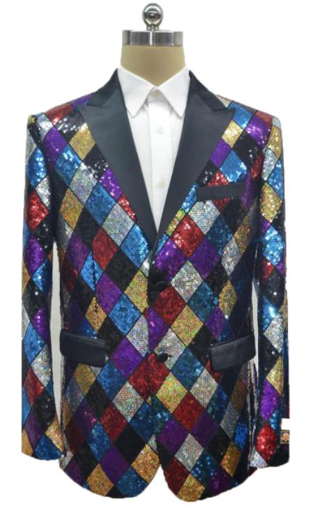 Sequin Tuxedo - Mens Blazer - Multi Color Dinner Jacket - Prom 2025 Shiny Tuxedo Jacket