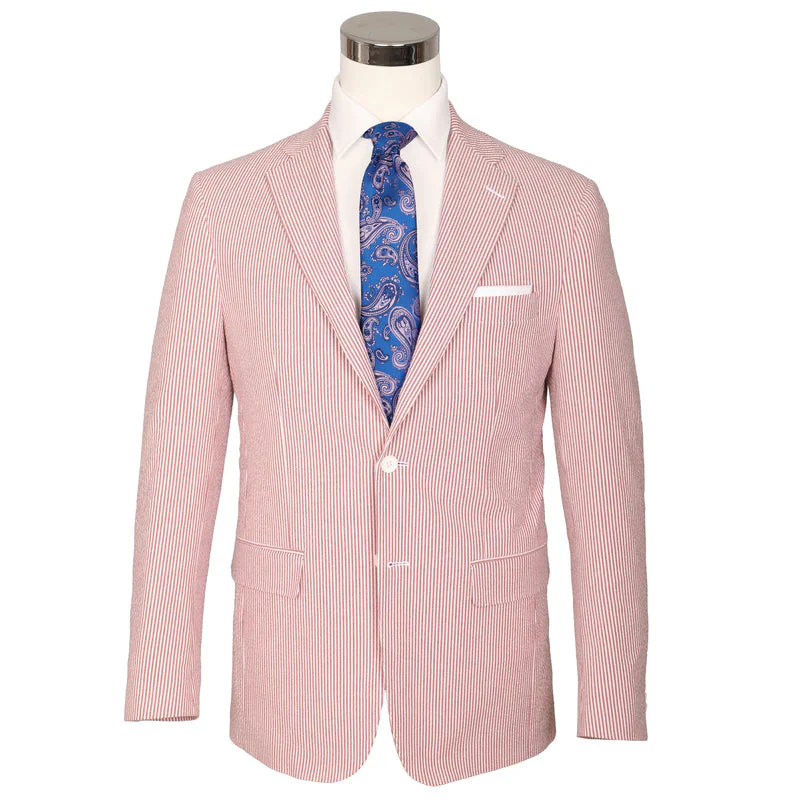 Seersucker Blazer - "Hurricane Red"  Seersucker Sport Coat Hurricane Red Seersucker Stretch Sport Coat