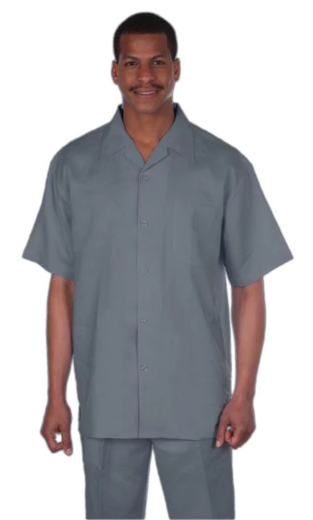 Mens Walking Suits Casual Two Piece Sets Summer Short Sleeve Shirt & Pants Casual Two Piece Mens Walking Outfit For Sale Pant Sets Casual Suit Set Men's Suit 100% Mens Linen Suit - Fabric – Light Grey