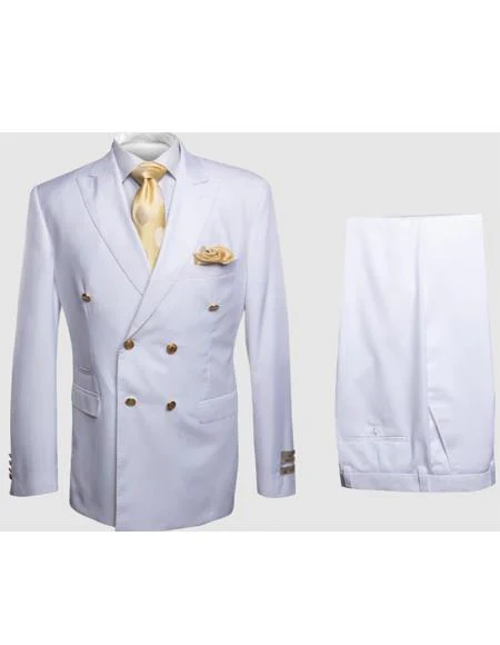 Rossiman Men's White Suit – Double-Breasted Slim Fit Design