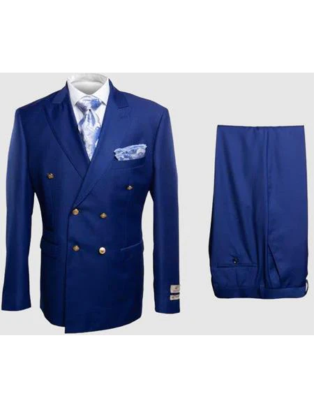 Rossiman Men's Royal Blue Slim Fit Suit – Double-Breasted Design