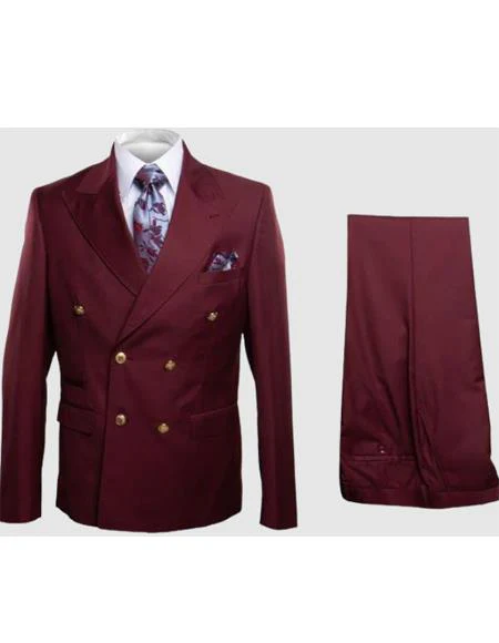 Rossiman Men's Formal Burgundy Suit – Modern Slim Fit with Double-Breasted Jacket