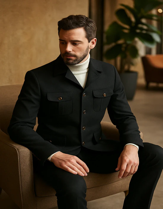 Black Safari Walking Suit for Men ƒ?? Rossiman Utility Jacket and Trousers Set