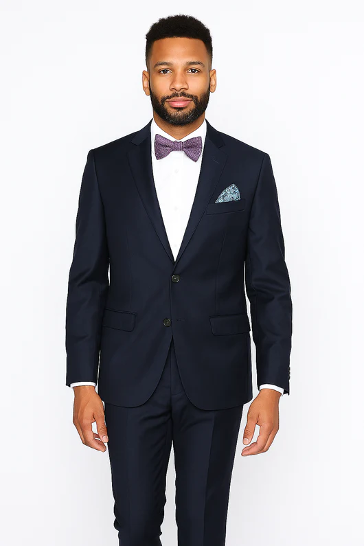 Rossiman Rossi Navy Blue Slim Fit Suit – Peak Lapel Tailored Formalwear for Men