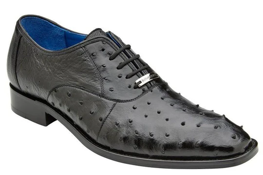 Belvedere Men's Black Ostrich Shoes Plain Toe Oxford Orlando
