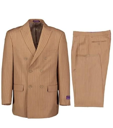 1920s Gangster Custom - Bold Gangster Pinstripe Suit Camel