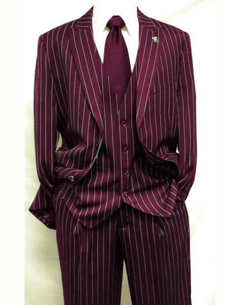 Men's Gangster Bold PinStripe Stripe Chalk Pinstripe Vested 3 Piece Fashion Suit 1920