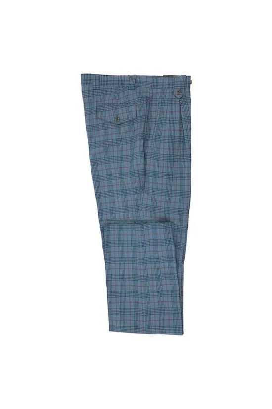 Tiglio Luxe Teal with Red Windowpane Wide Leg Wool Dress Pant 2586/2576 TLS20048/5