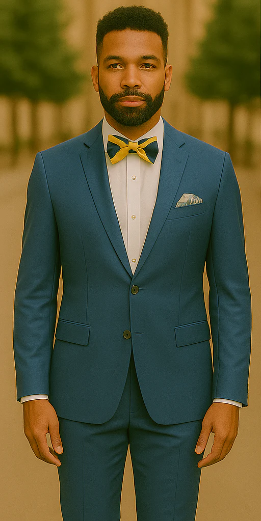 Blue Slim Fit Men’s Suit by Rossiman Rossi – Skinny Style with 1-Button Jacket