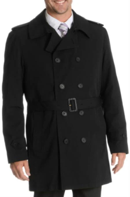 Blu Martini Button Up Double Breasted Rain Coat Black