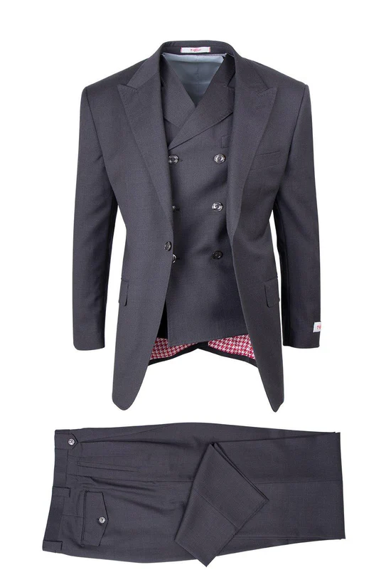 Tiglio Italian Suit - Real Wool Fabric Super 150's San Giovesse Gray, Wide Leg Suit & Vest in Color Gray