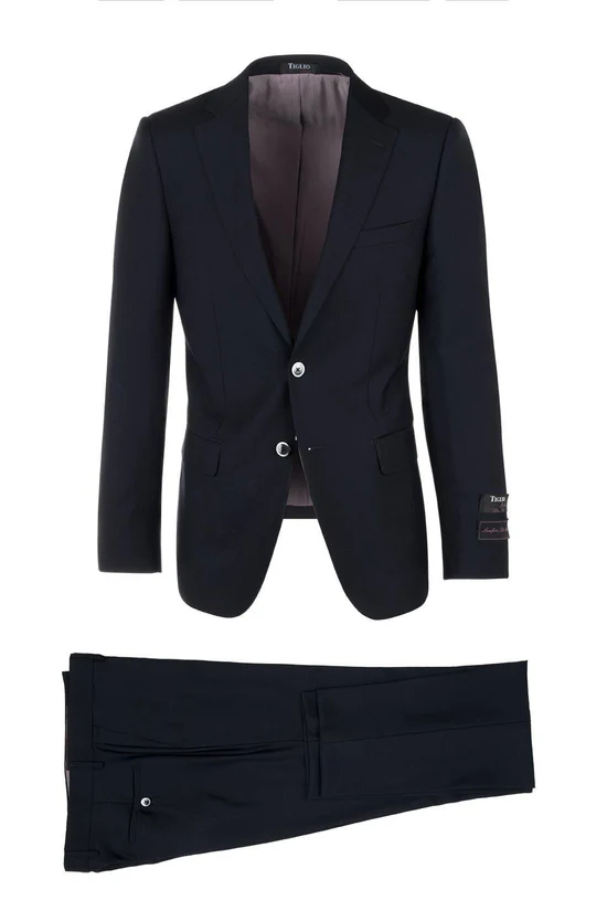 Tiglio Italian Suit - Real Wool Fabric Super 150's Porto Slim Fit Suits, Pure Wool Suit in Color Black