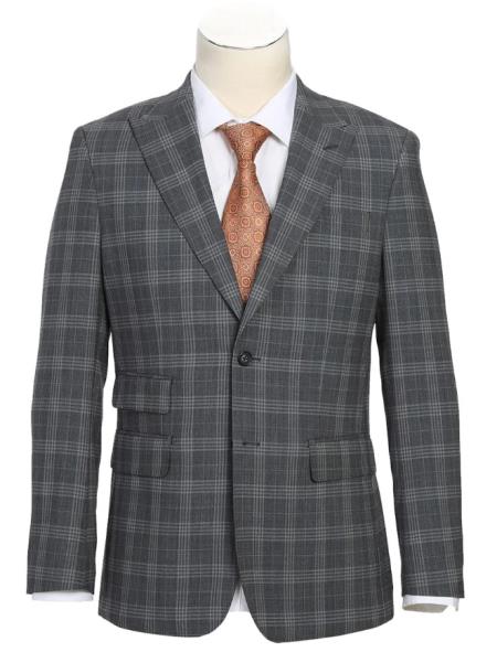 Plaid Suit - Mens Windowpane Suit By Designer Brand - Gray Check