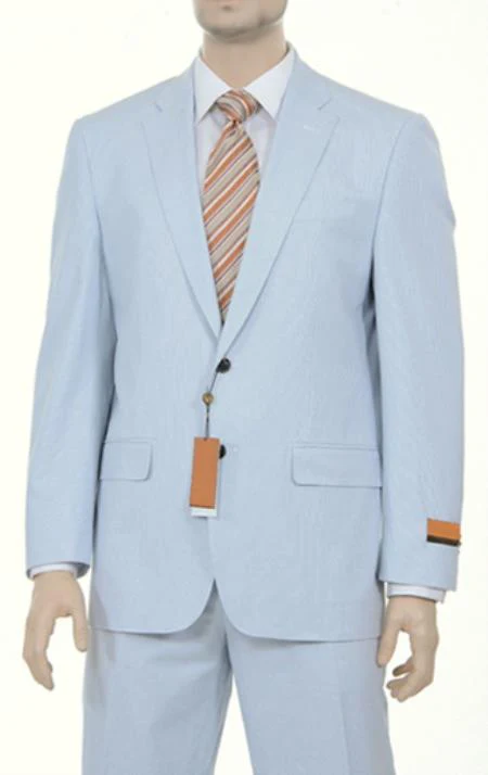Seersucker Sear sucker suit Style Fine Blue Pinstriped Spring Summer Weight Cotton Suit