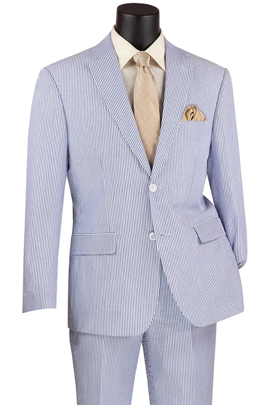 Men's Summer Seersucker Suit in Navy Blue Pinstripe