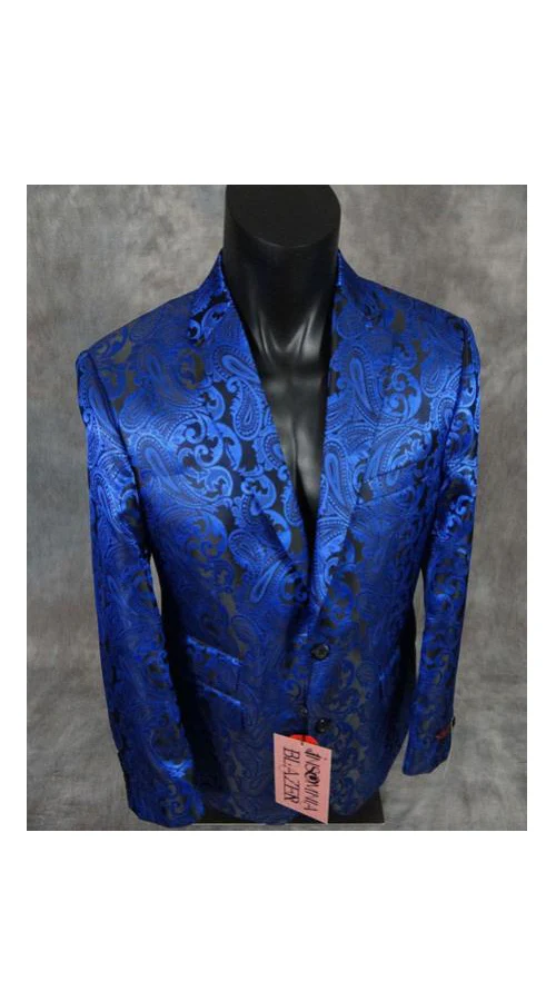 Men'S Floral Paisley Blue Slim Fit Sport Jacket Blazer