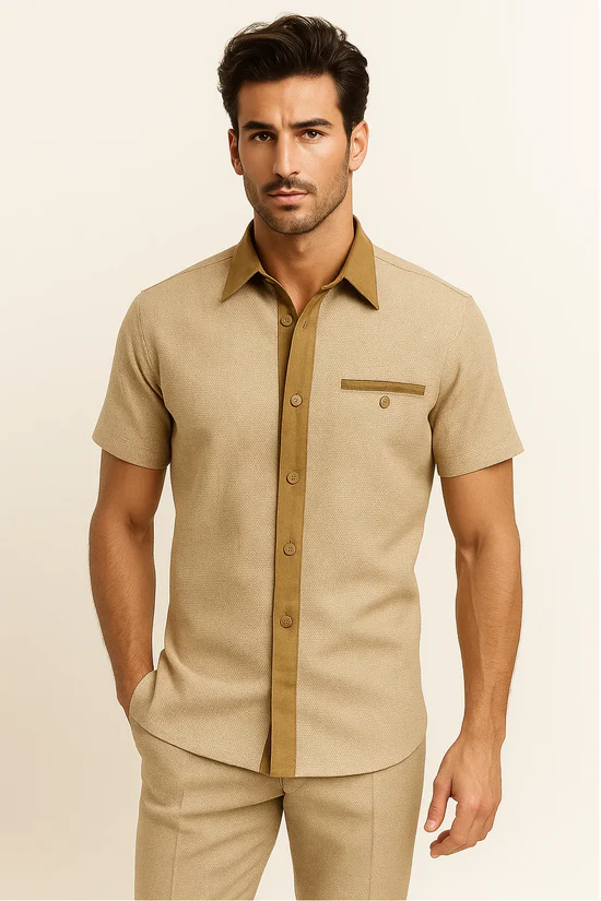 Men’s Houndstooth Walking Suit by Dreams by Zacchi – 2 Piece Lei sure Set in camel- $99