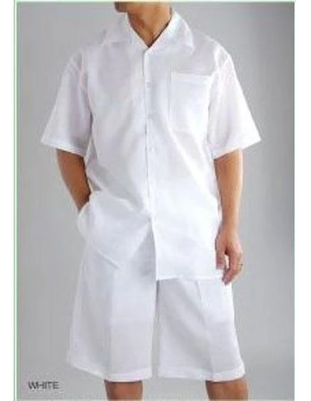Men's Shirt And Shorts White color Two Piece Casual Casual Two Piece Walking Outfit For Sale Pant Sets Set Suit For Men - Mens Linen Suit