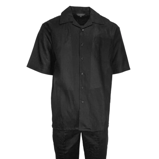 Mens Black Linen Shirt and Pants Casual Outfit Set