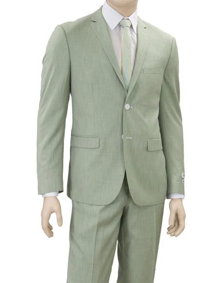 Men's Wedding - Prom 2025 Event Bruno 2 Button Sage Green Suit - Light Green Suit