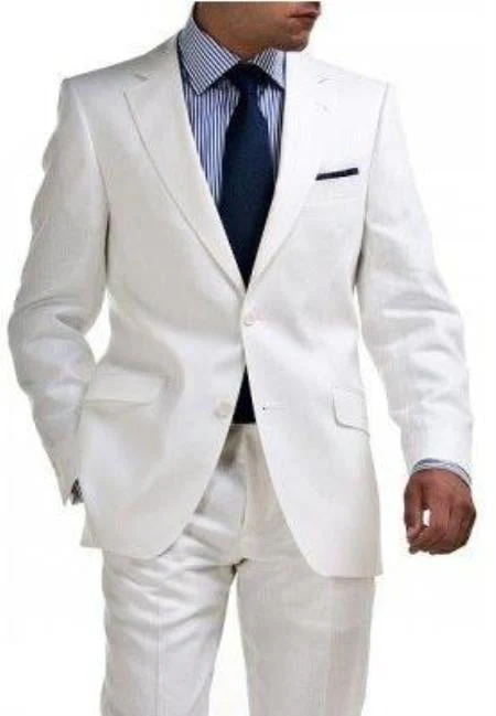 Men'S & Boy'S Sizes Light Weight 2 Buttons Linen Suit - All White Suits - Mens Linen Suit