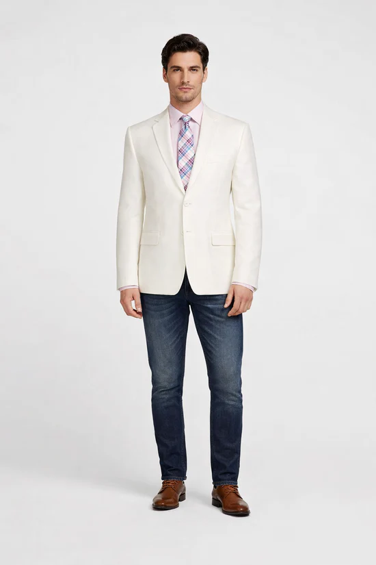 Men's Classic Fit 2 Button White Solid Linen Sport Coat Blazer