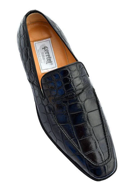 Italian Crocodile Skin Shoes By Ferrini Mens Black Unique Loafers