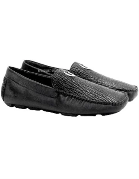 Men's Black Vestigium Genuine Sharkskin Stylish Dress Loafer Full Leather Lining