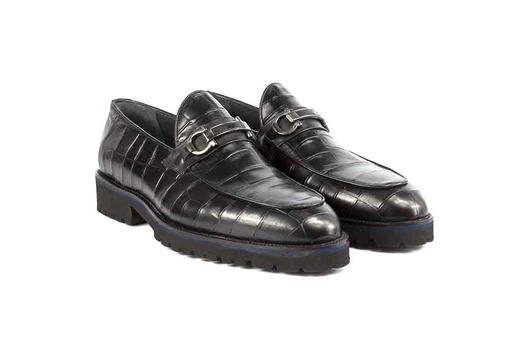 P045 Michel - Black Crocco Bit Loafer