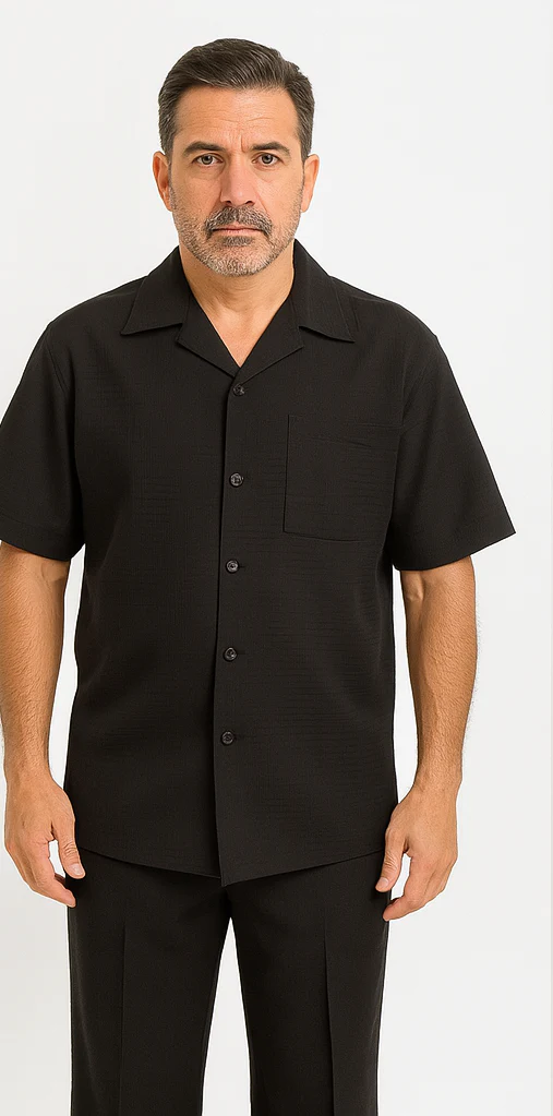 Mens Walking Suit - Casual Shirt and Pants - Black