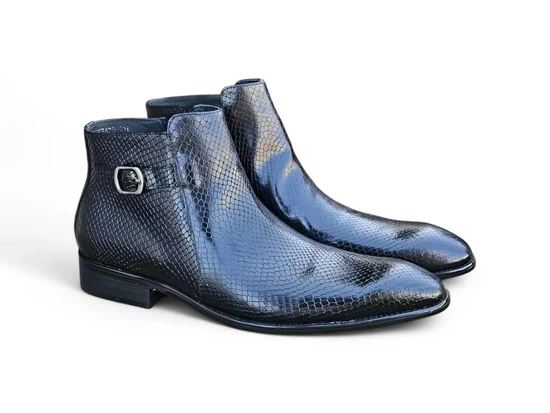 Python Printed Calfskin Buckle Strap Boot