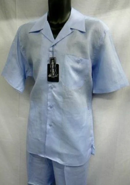 Mens Linen Walking Suit - "Light Blue" Summer Outfit - Mens Linen Suit