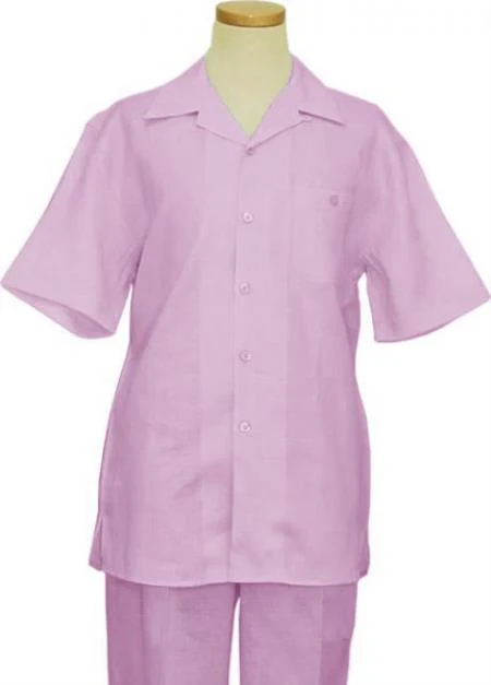 Mens Linen Suit - Lilac 2 Piece Summer Casual Two Piece Mens Walking Outfit For Sale Pant Sets Casual Suit Short sleeve Shirt + Pants