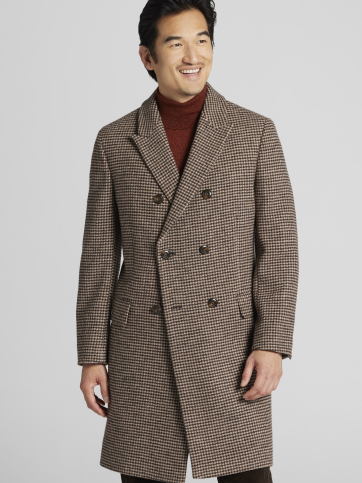 Double-Breasted Houndstooth Topcoat