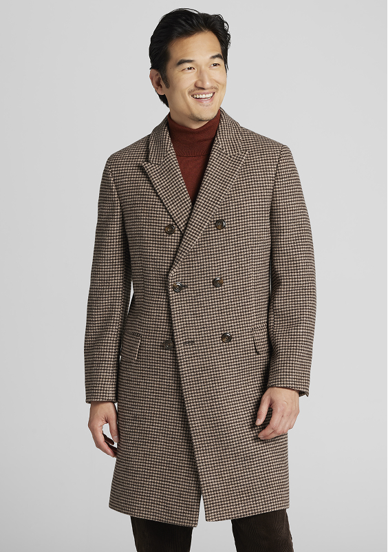 Double-Breasted Houndstooth Topcoat