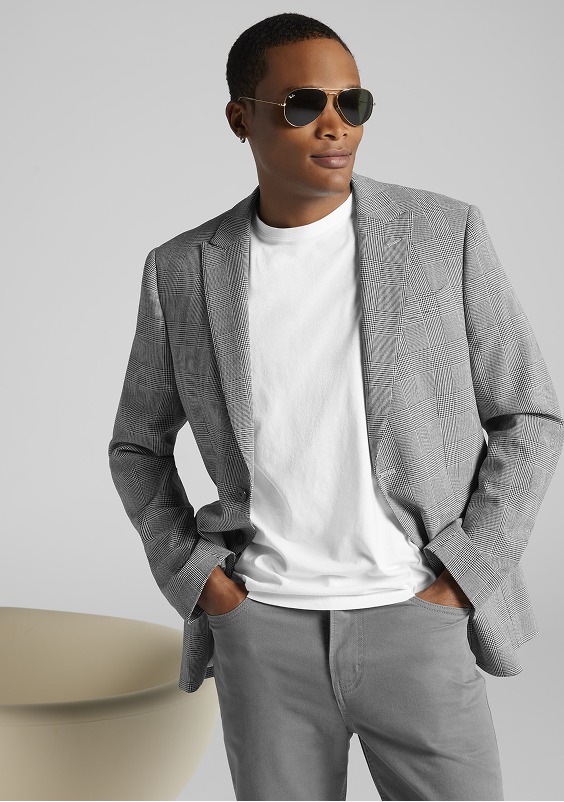 Skinny Fit Plaid Suit Jacket