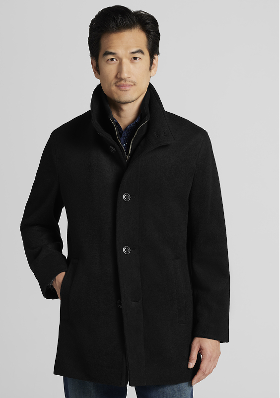 Wool Blend Car Coat with Bib