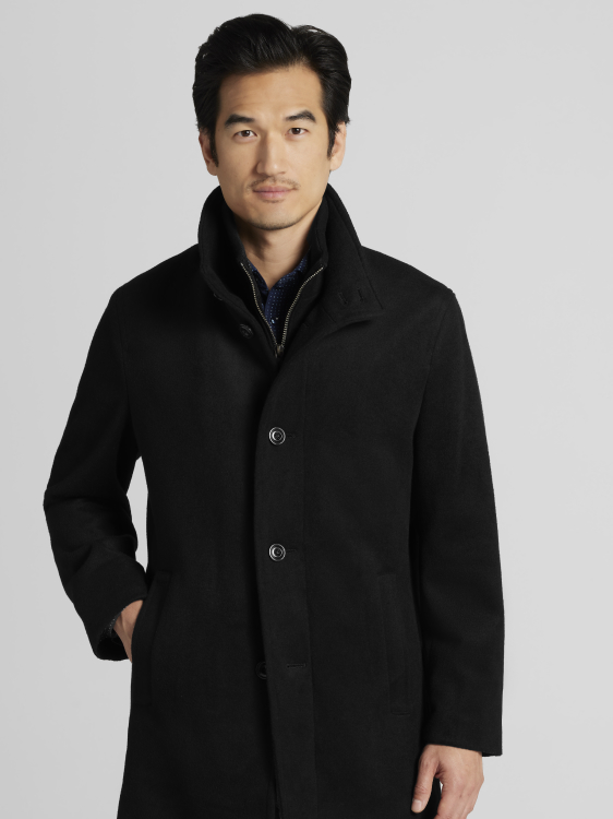 Wool Blend Car Coat with Bib