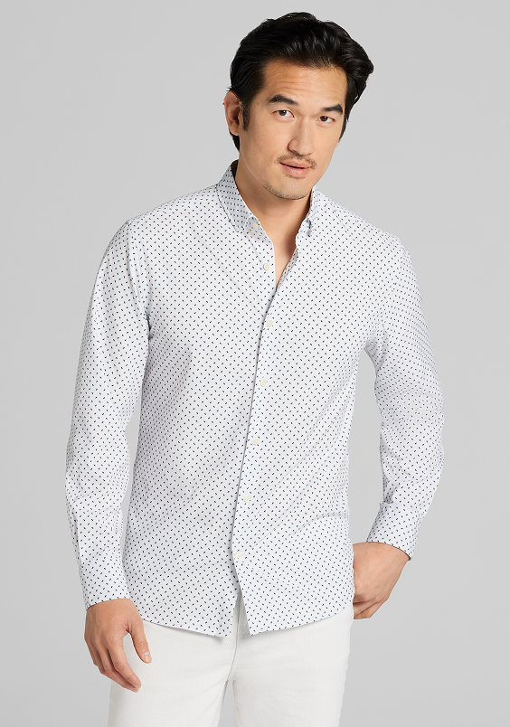 white pattern button up shirt