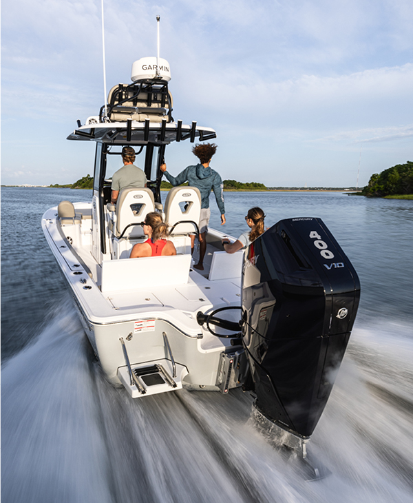 A boat with a garmin antenna on the top of it