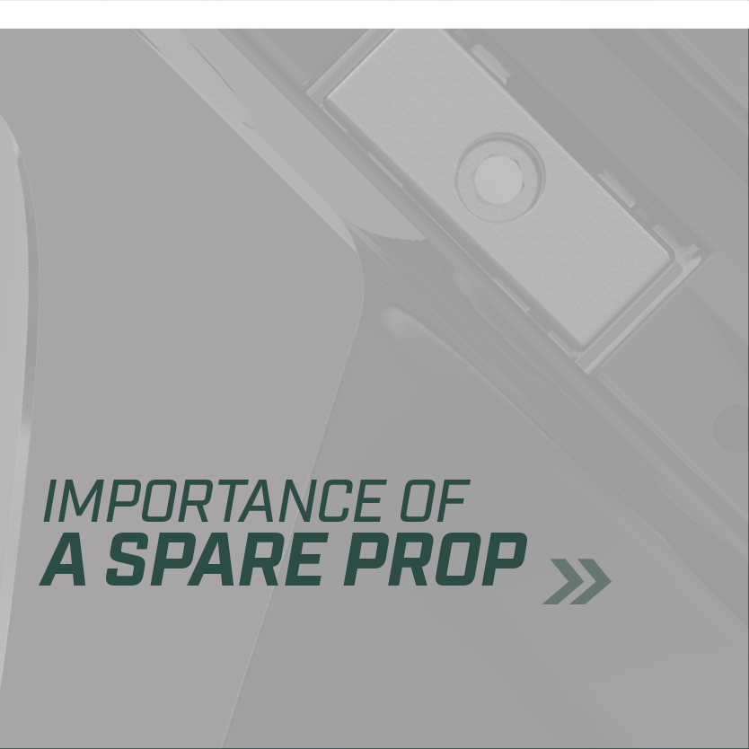 Text: Importance of a Spare Prop with a double arrow icon.