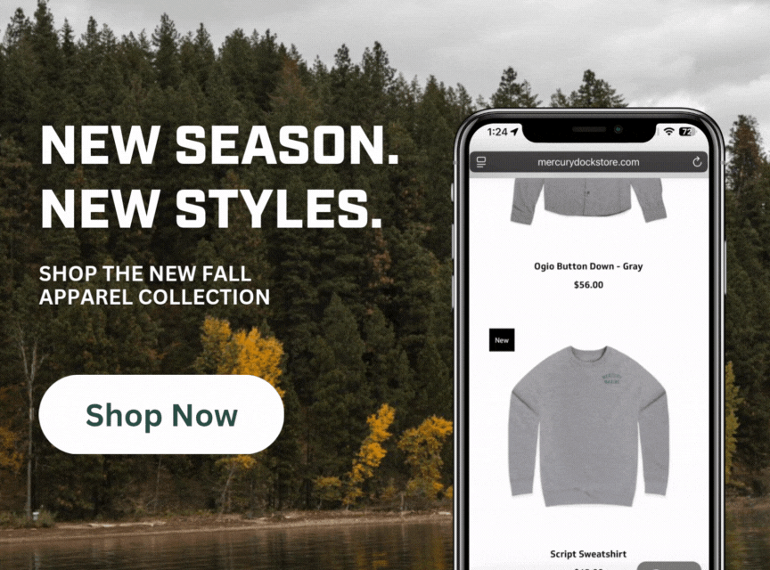 fall background with a phone scrolling photos of mens shifts, with new season, new styles