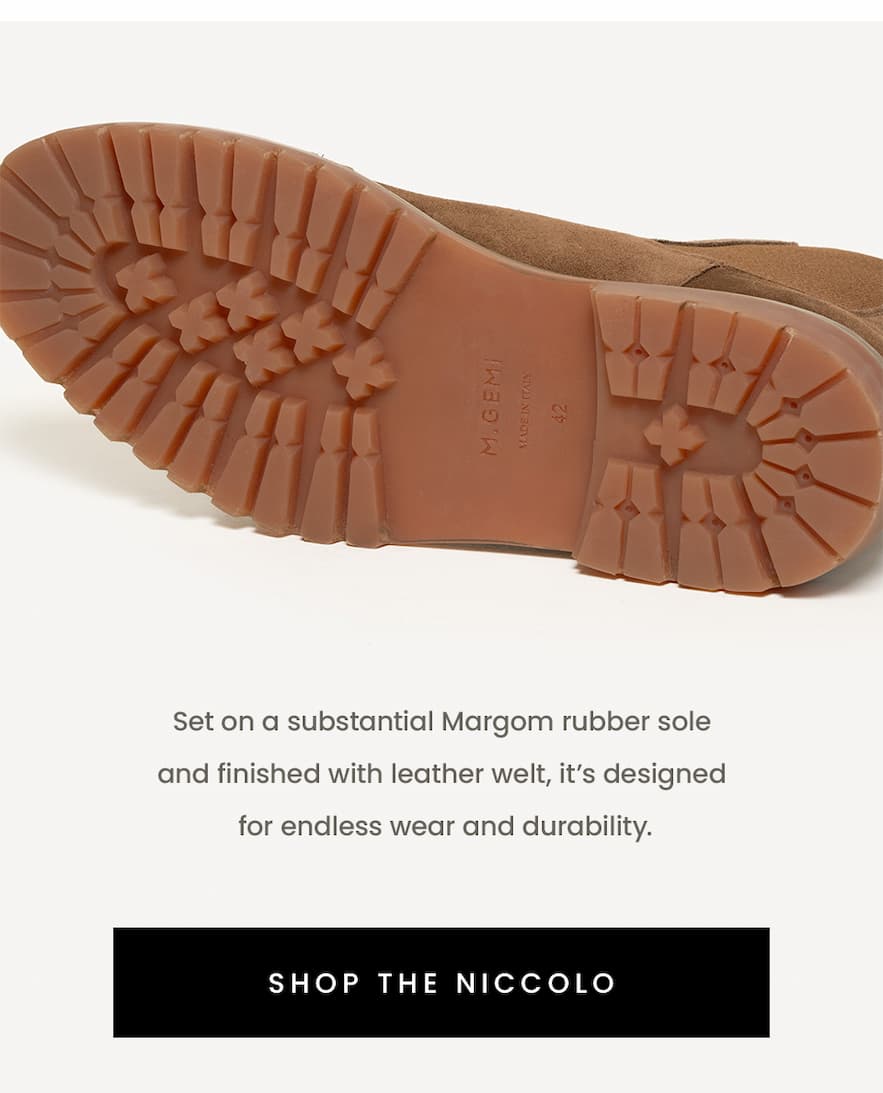   Set on a substantial Margom rubber sole and finished with leather welt, it’s designed for endless wear and durability.