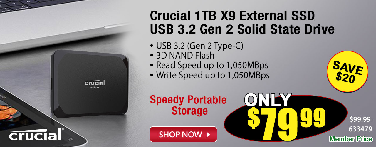 Crucial 1TB X9 External SSD USB 3.2 Gen 2 Solid State Drive - Shop Now