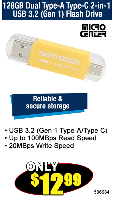 128GB Dual Type-A Type-C 2-in-1 USB 3.2 (Gen 1) Flash Drive